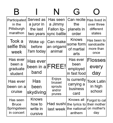 Know Your Colleague: Part II Bingo Card