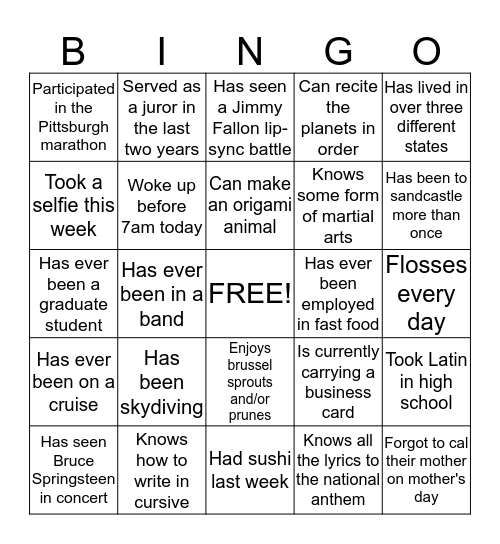 Know Your Colleague: Part II Bingo Card