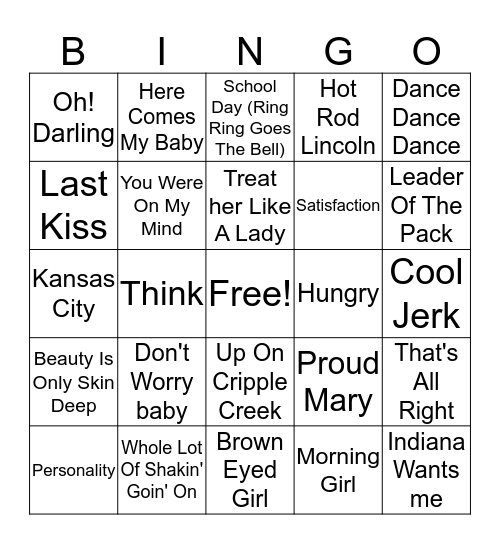 Oldies Party Bingo Card