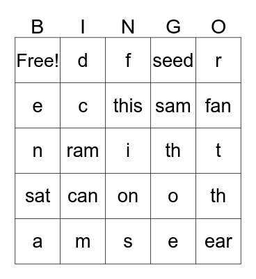 Kinder Sounds Practice Game  Bingo Card