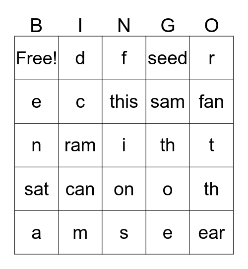 Kinder Sounds Practice Game  Bingo Card