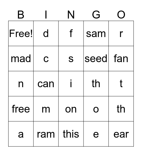 Kinder Sounds Practice Game  Bingo Card