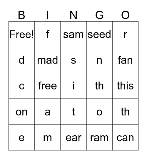 Kinder Sounds Practice Game  Bingo Card