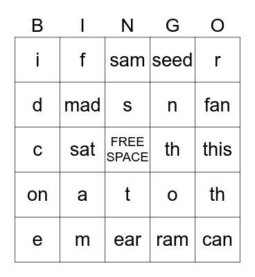 Kinder Sounds Practice Game  Bingo Card