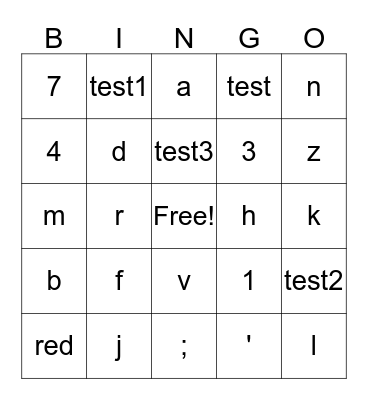 Untitled Bingo Card