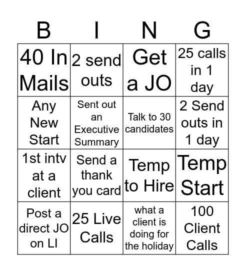 Holiday Bingo Card