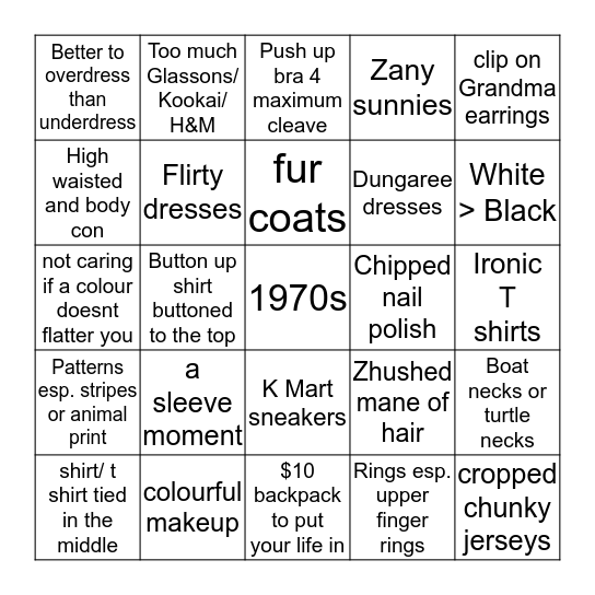 Lucy's Style 2019 Bingo Card