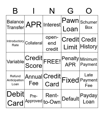 Credit Review Bingo Card
