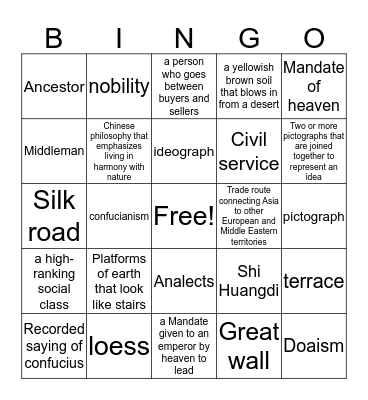 Ancient china Bingo Card