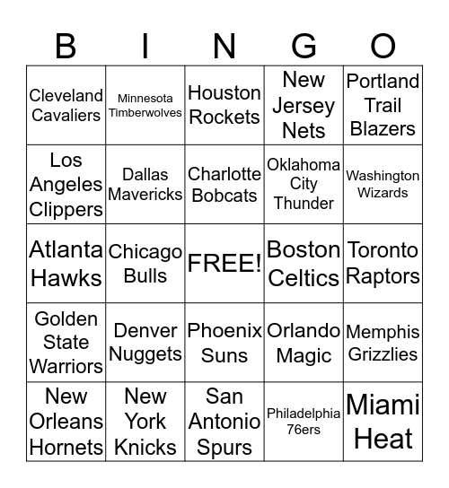 NBA TEAMS START: 05/12/14 Bingo Card