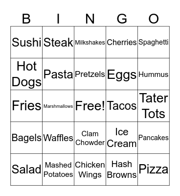Whats your Favorite Food? Bingo Card