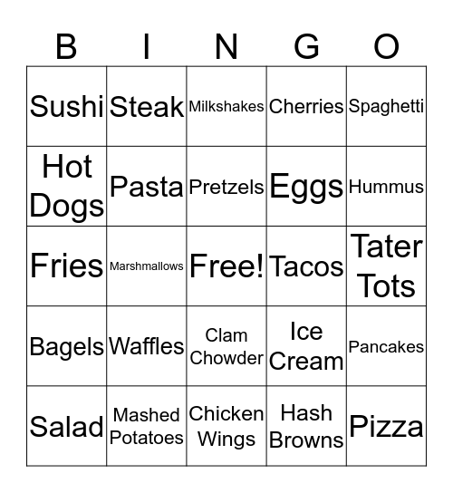 Whats your Favorite Food? Bingo Card