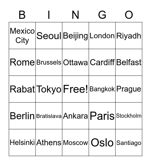 Capitals Bingo Card