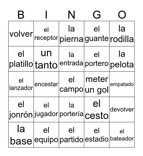 Los Deportes Bingo Card