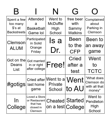 Grad Bingo Card