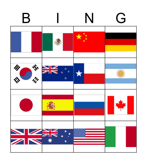 Country flags Bingo Card