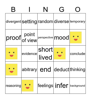 non content vocabulary Bingo Card