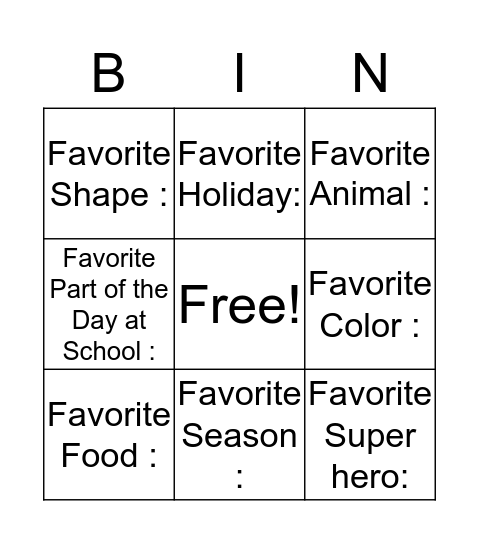 Untitled Bingo Card