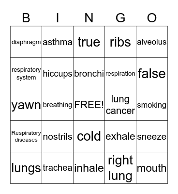 Respiratory System Game Bingo Card