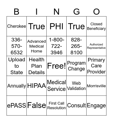 NCEB Knowledge Bingo Card