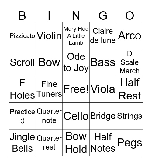 Orchestra Bingo Card