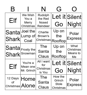 Christmas Songs Bingo Card