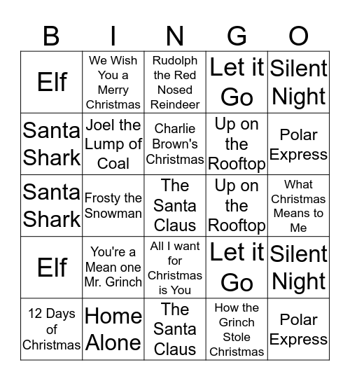 Christmas Songs Bingo Card