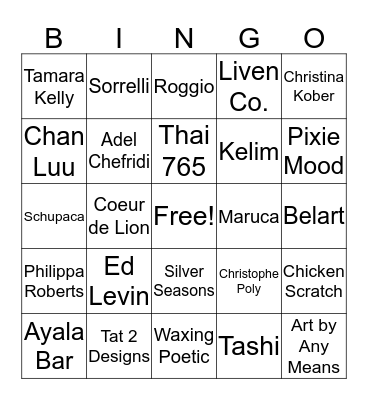 Artist Bingo Card