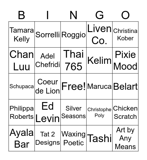 Artist Bingo Card