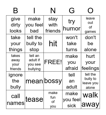 Bully Bingo Card