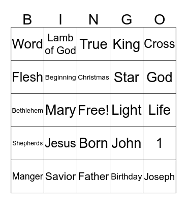 Christmas Eve Service BINGO Card