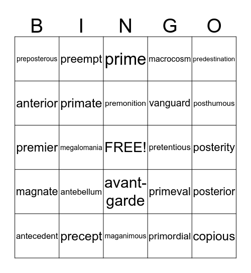 Lessons 7 and 8 Bingo Card