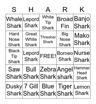 Shark bingo  Bingo Card