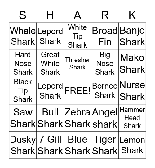 Shark bingo  Bingo Card