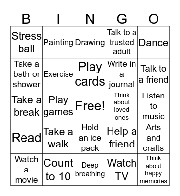 Coping Skills Bingo Card
