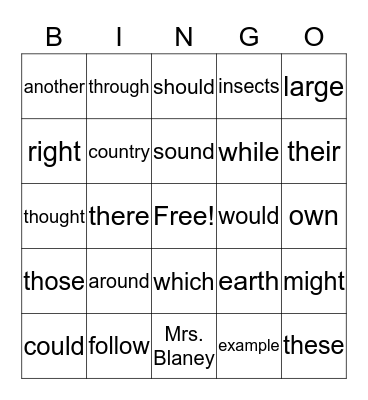 2nd Grade Bingo Card
