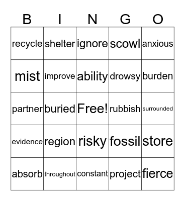 Vocabulary Review Bingo Card