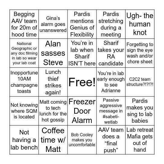 Sabeti Lab Bingo Card