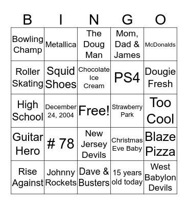 Doug's Birthday Bingo Card