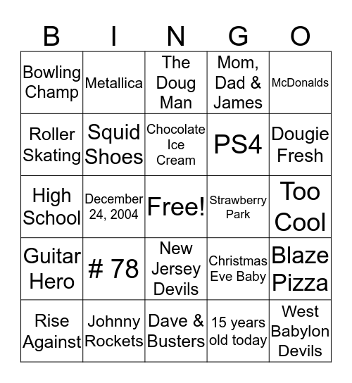 Doug's Birthday Bingo Card