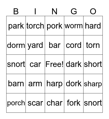 AR/ OR R Controlled Bingo Card