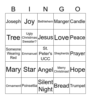 Christmas Eve Bingo Card