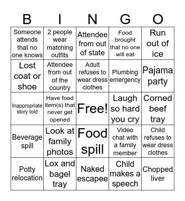 Inappropriate Shiva Week Bingo Card