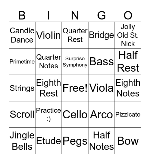 6th grade Orchestra Bingo Card
