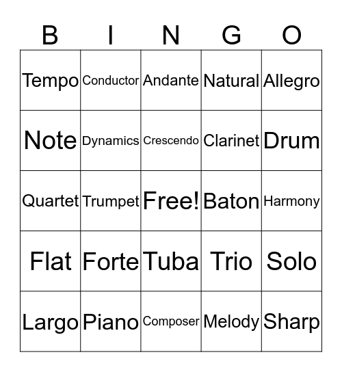 Music Bingo Card
