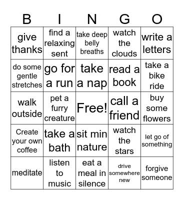 Ways To Take  A Break Bingo Card