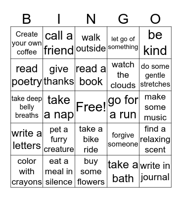 Ways To Take  A Break Bingo Card