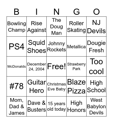 Doug's Birthday Bingo Card