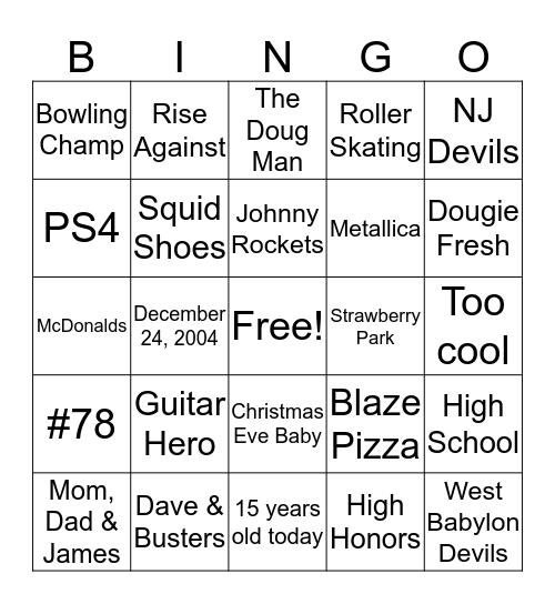 Doug's Birthday Bingo Card