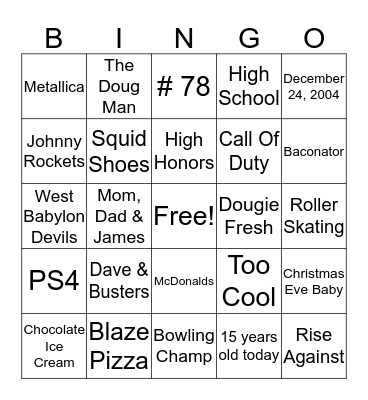 Doug's Birthday Bingo Card